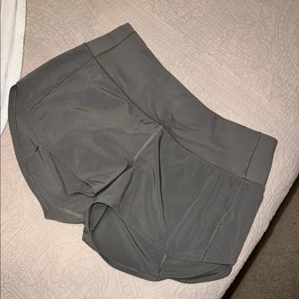 Lululemon army green shorts. Size 8. Speed up high rise lined shorts.